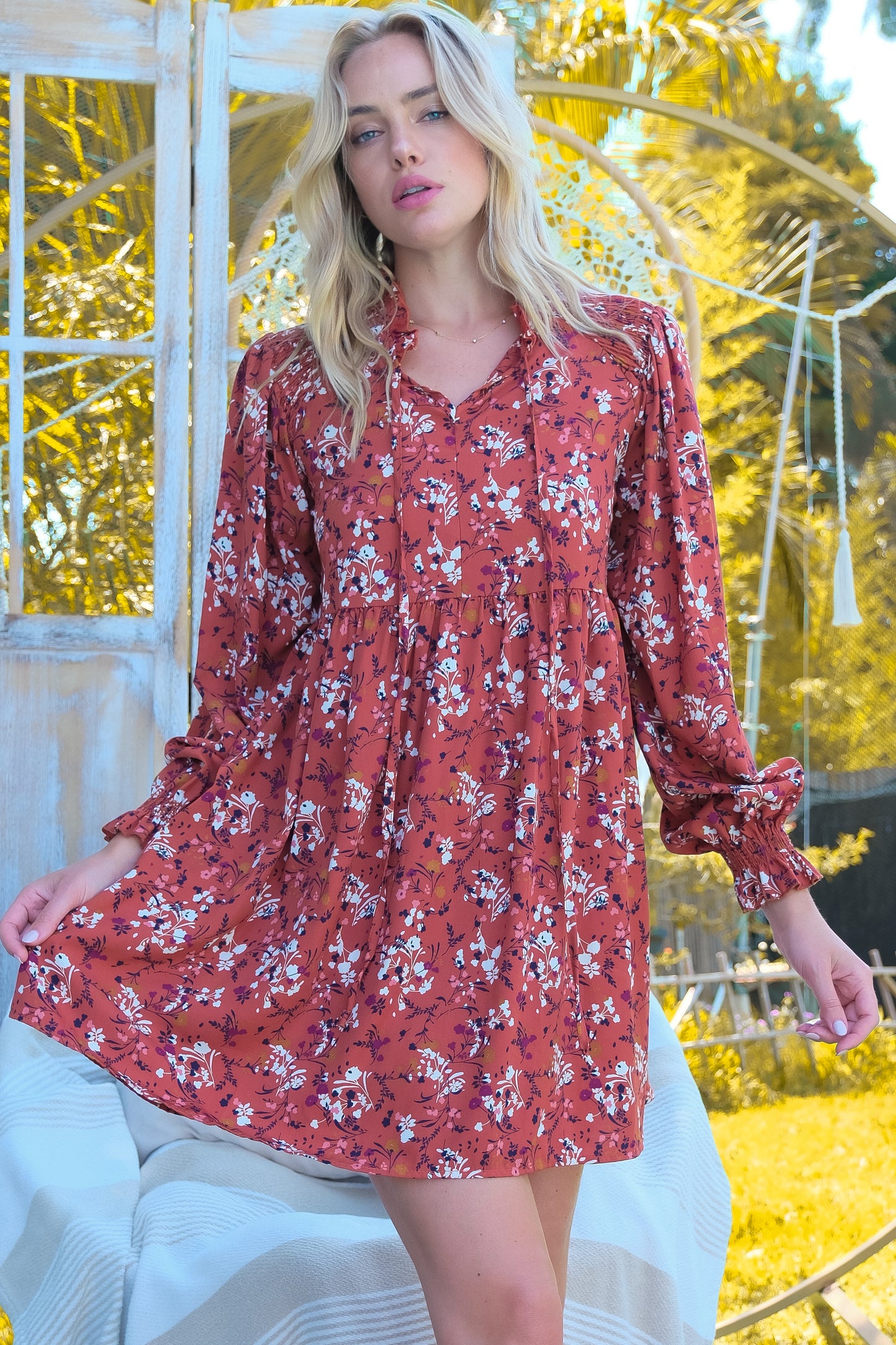 Boho Floral Babydoll Tunic Dress