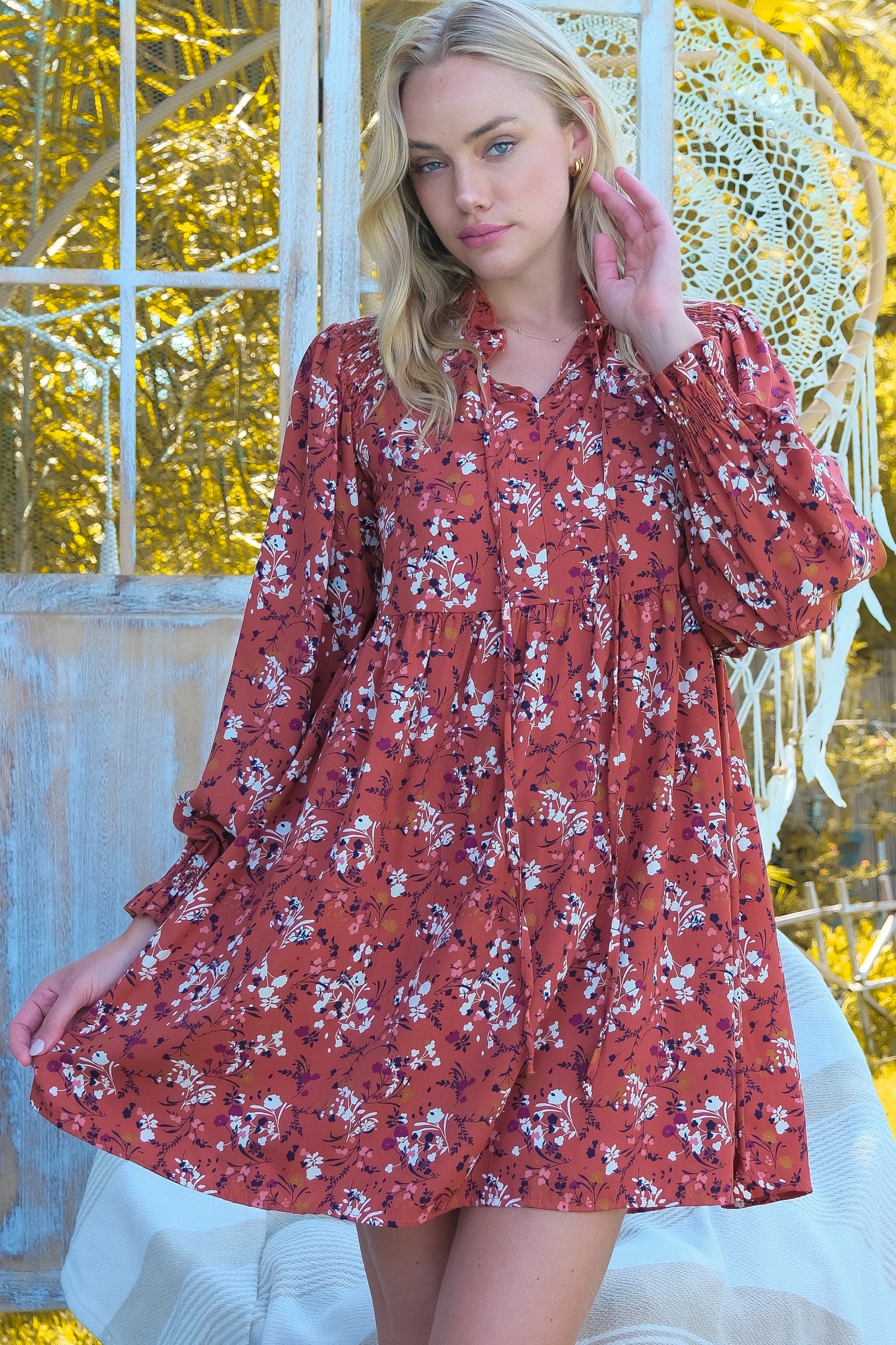 Boho Floral Babydoll Tunic Dress