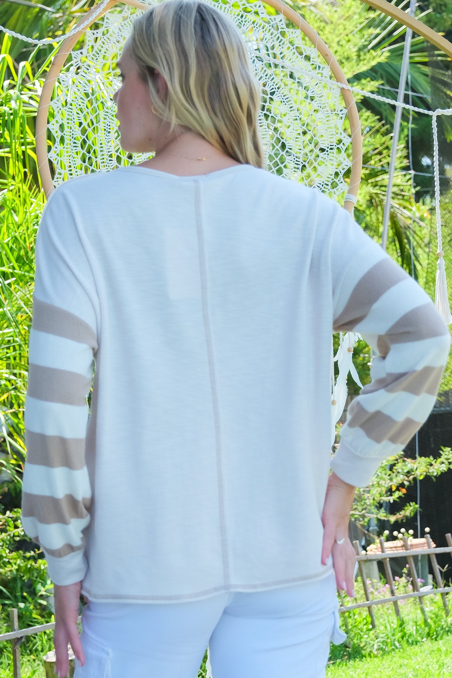 Striped Sleeve V-Neck Pullover in Multiple Colors