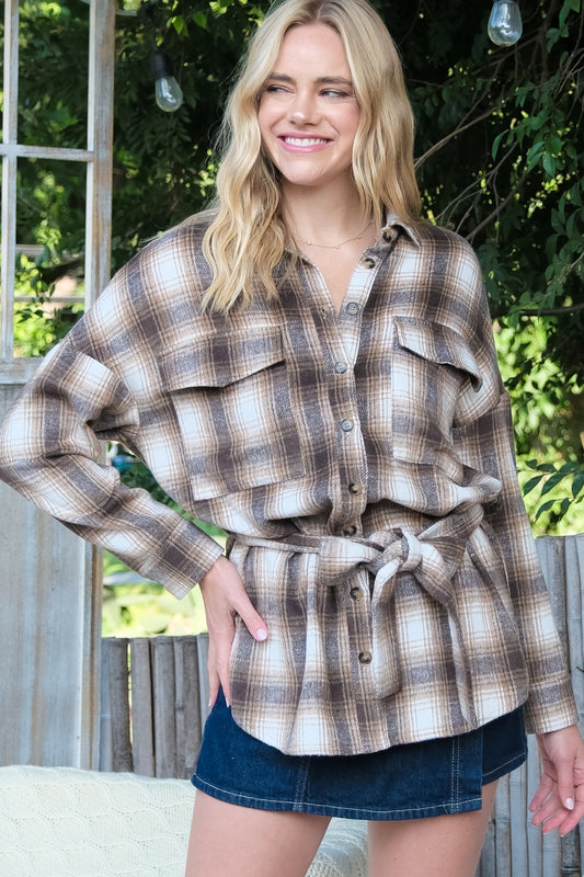 Oversized Plaid Button-Up Shirt