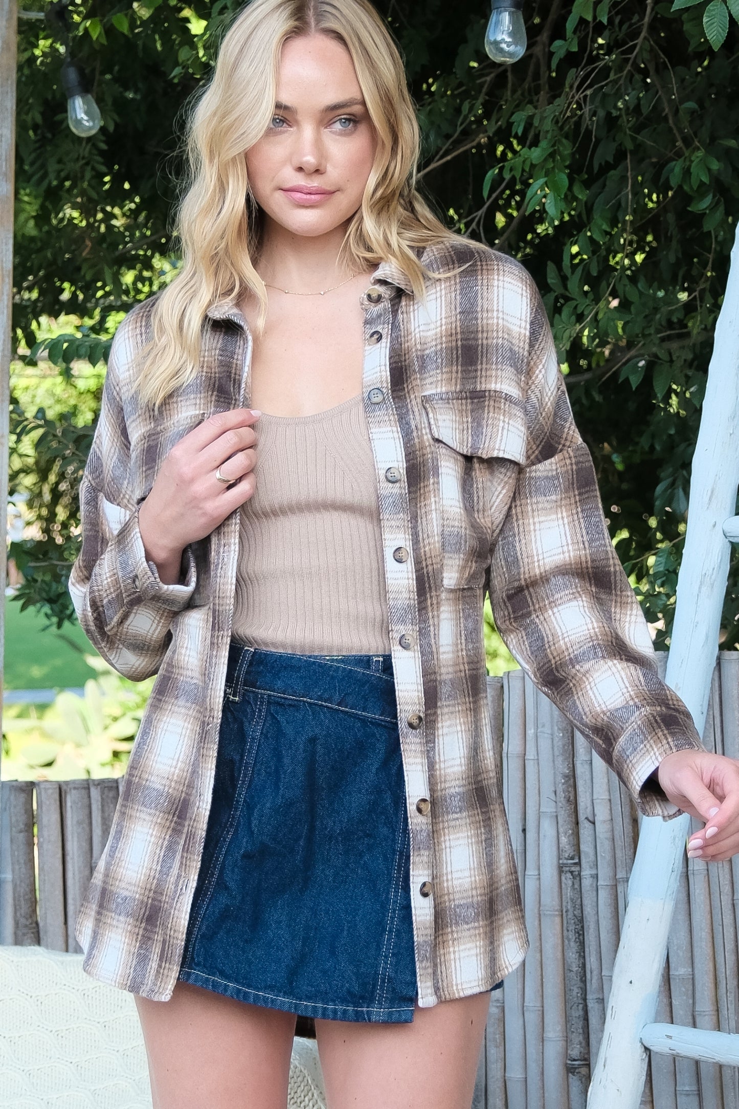 Oversized Plaid Button-Up Shirt