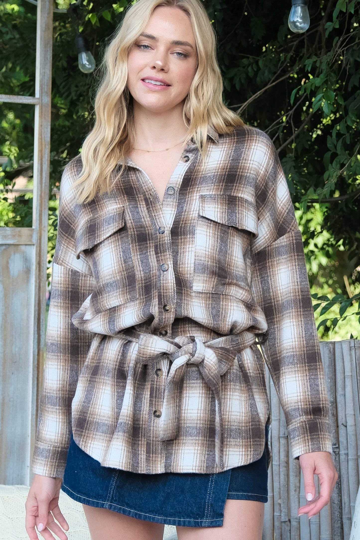 Oversized Plaid Button-Up Shirt