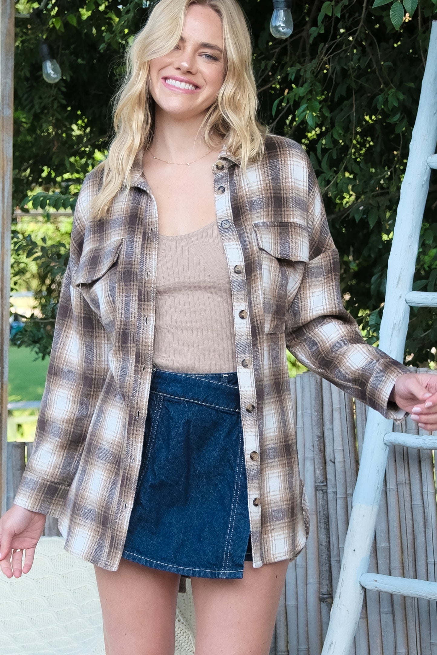 Oversized Plaid Button-Up Shirt