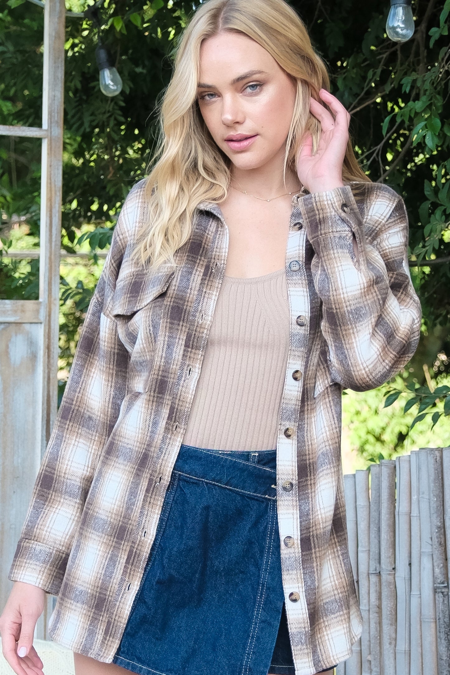 Oversized Plaid Button-Up Shirt