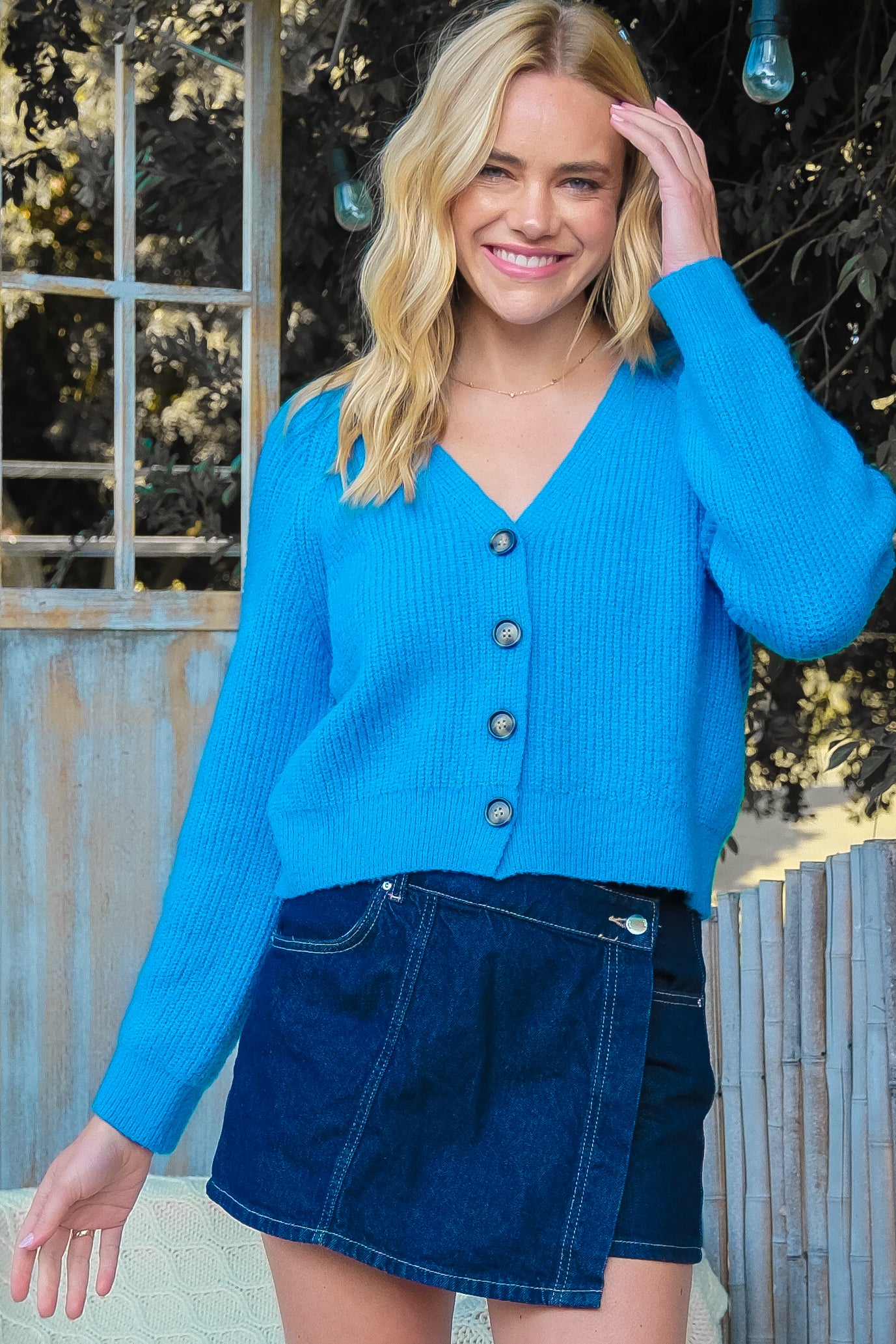 Vibrant V-Neck Button-Up Sweater