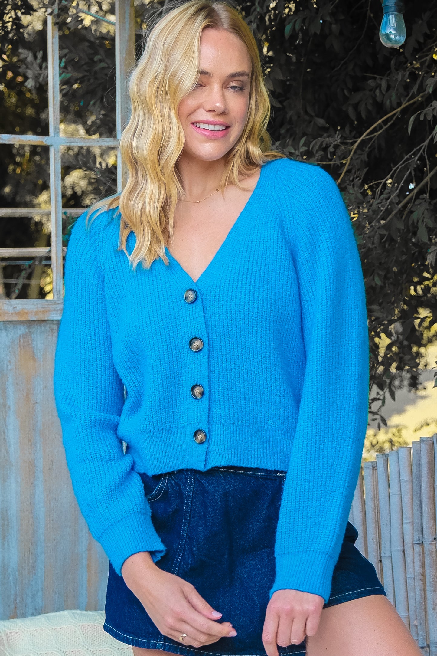 Vibrant V-Neck Button-Up Sweater