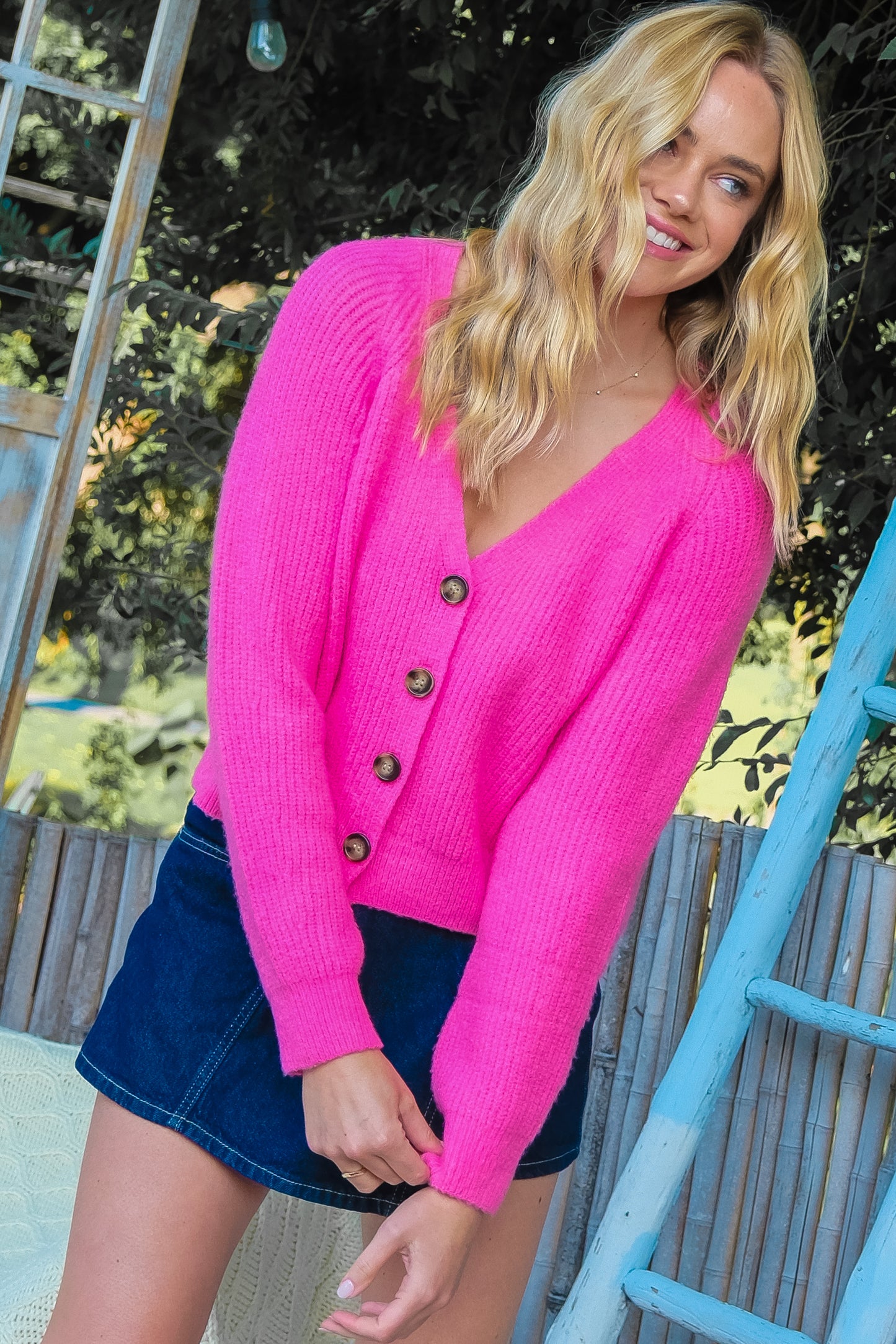 Vibrant V-Neck Button-Up Sweater