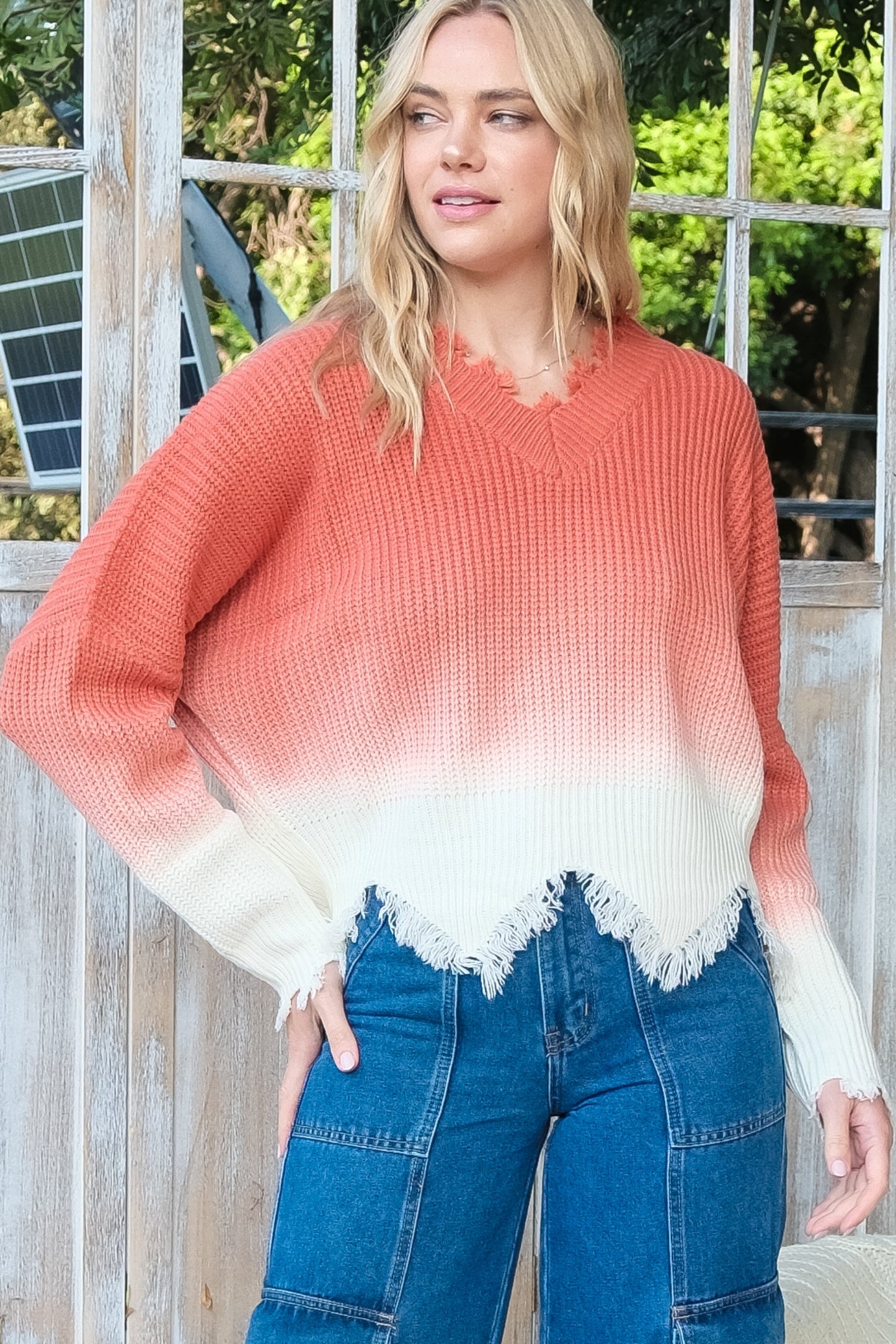 Chic Ombre Knit Sweater (Green & Coral)