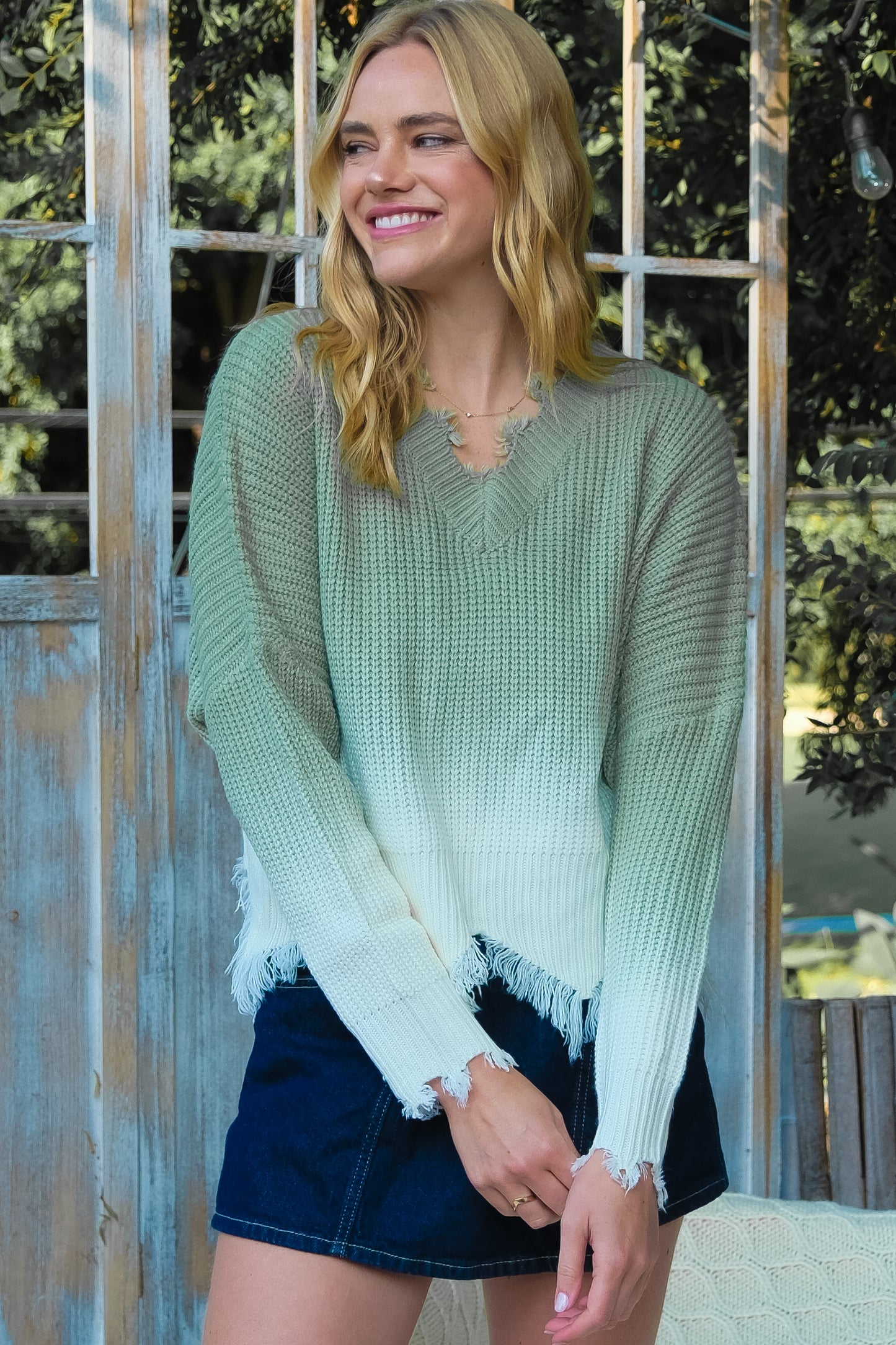 Chic Ombre Knit Sweater (Green & Coral)