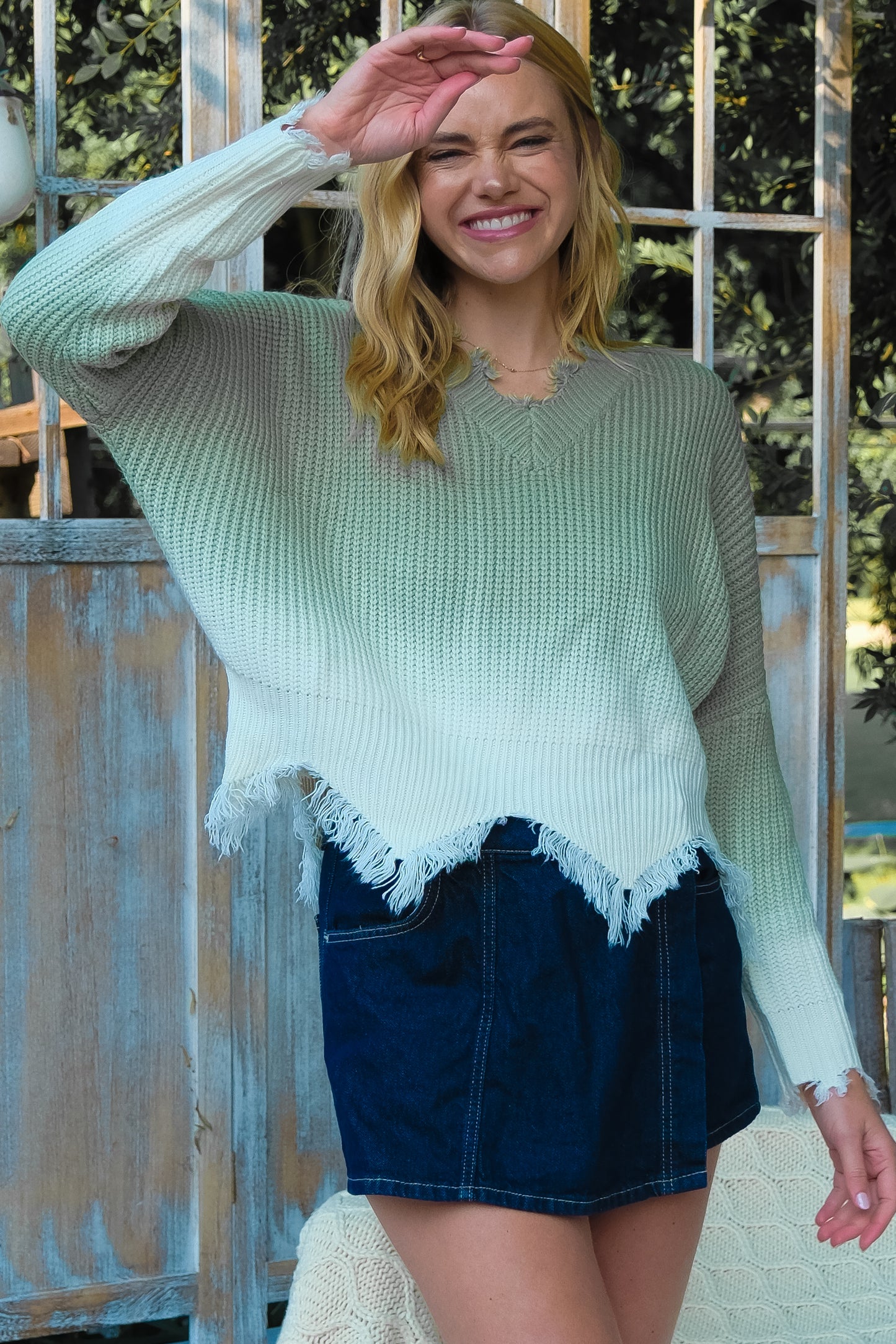 Chic Ombre Knit Sweater (Green & Coral)